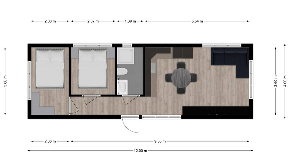 48 m² with two bedroom(plan)